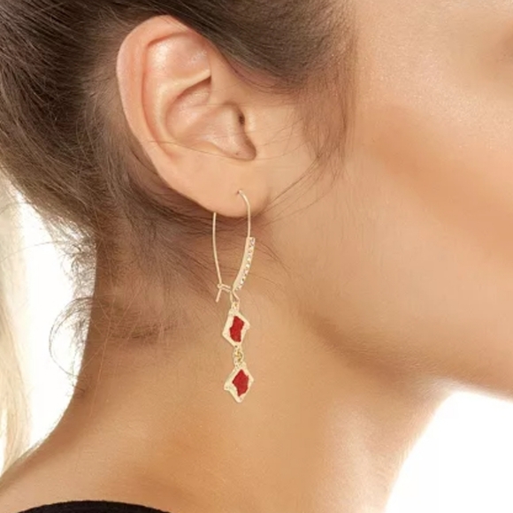 Betsey Johnson Gold-Tone Drop Earrings with Red & Pink Glitter Charms - Picture 14 of 14